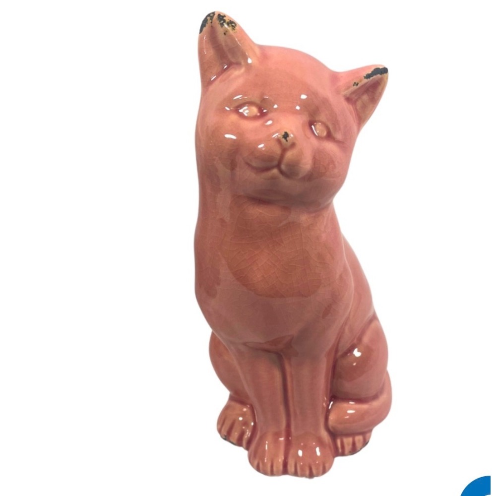 Pink Cat Figure Ceramic Home Decor Distressed Glossy New‎